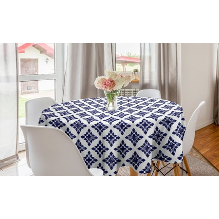 

Ethnic Round Tablecloth Victorian Abstract Star Forms Moroccan Shabby Traditional Rococo Retro Pattern Circle Table Cloth Cover for Dining Room Kitchen Decor 60 Indigo and White by Ambesonne