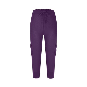 Wlynlyn Women Capri Cargo Pants Drawstring Elastic Waisted Cropped Trousers Soft Comfy Joggers with Pockets Size XS
