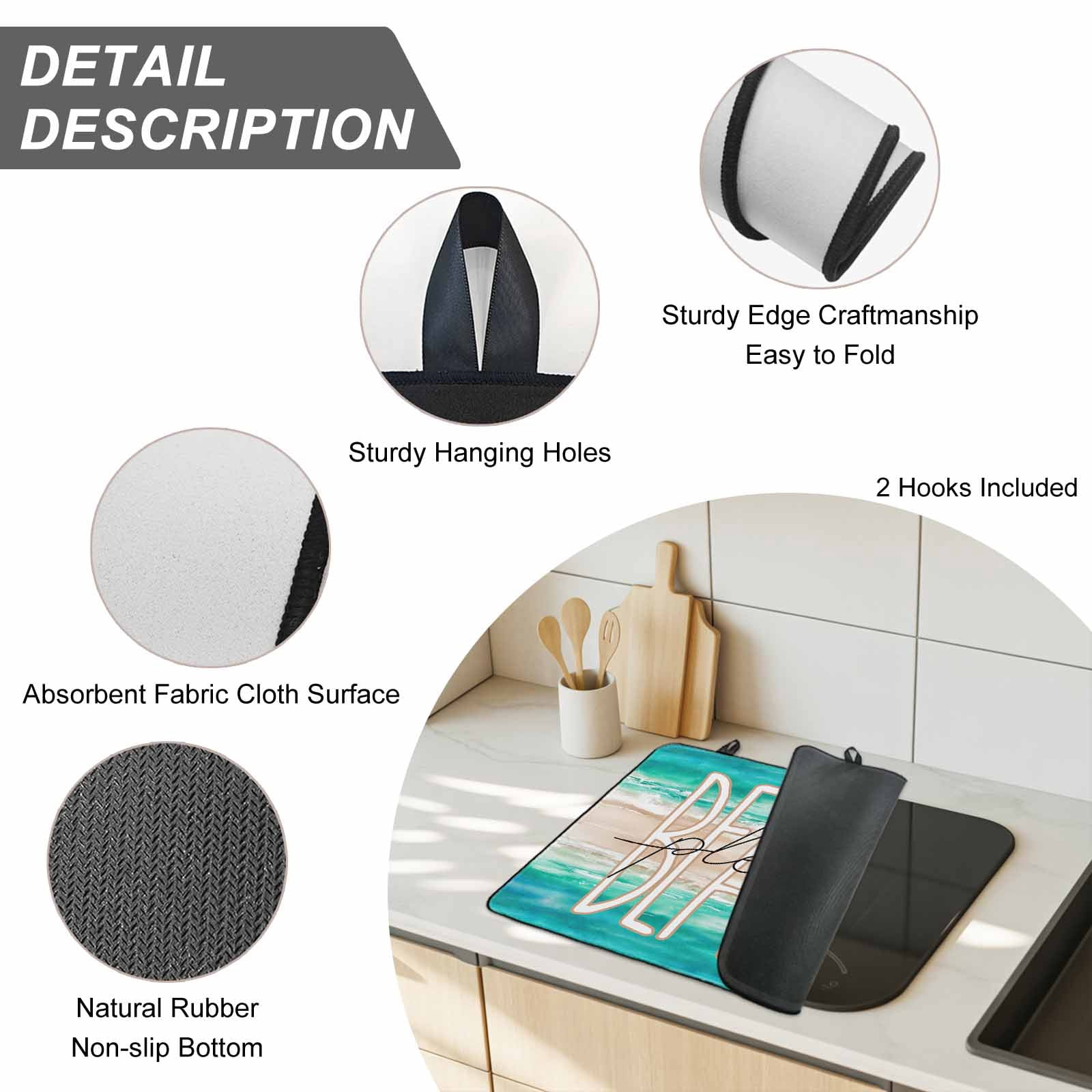 Summer Turquoise Beach Stove Top Cover for Electric Stove, Heat-proof & Non Slip Glass Top Stove Cover Protector, Sand Coastal Waves Gradient Kitchen Flat Cooktop Rubber Mat 24x21 Inches