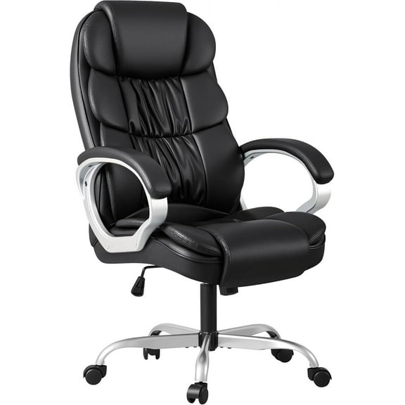 VibrantEcho Office Chair High Back Computer Desk Chair, PU Leather Adjustable Height Modern Executive Swivel Task Chair with Padded Armrests and Lumbar Support (Black)