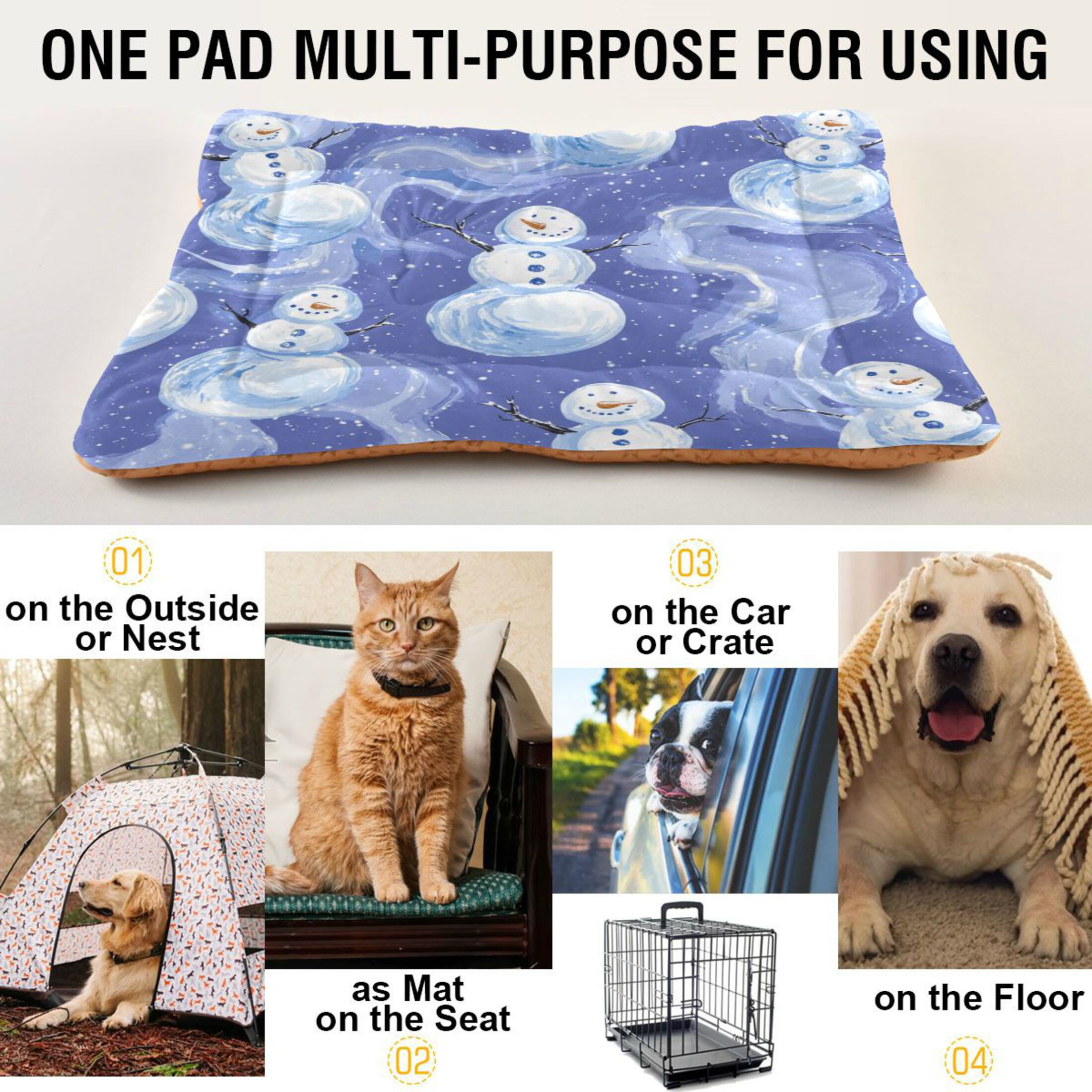 Qxltty Illustration Of Snowmen on Lavender Background Ped Pad Wear-resistant and Hard to Bite Through Sleeping Pad for Small Medium Large Dogs Winter Pet Bed 36×24in