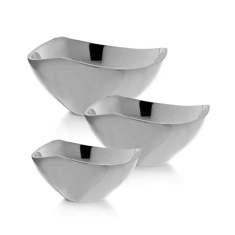 Nambe　皿 Nambe Curved Polished Metal Elegant Rim Tri Corner Serving