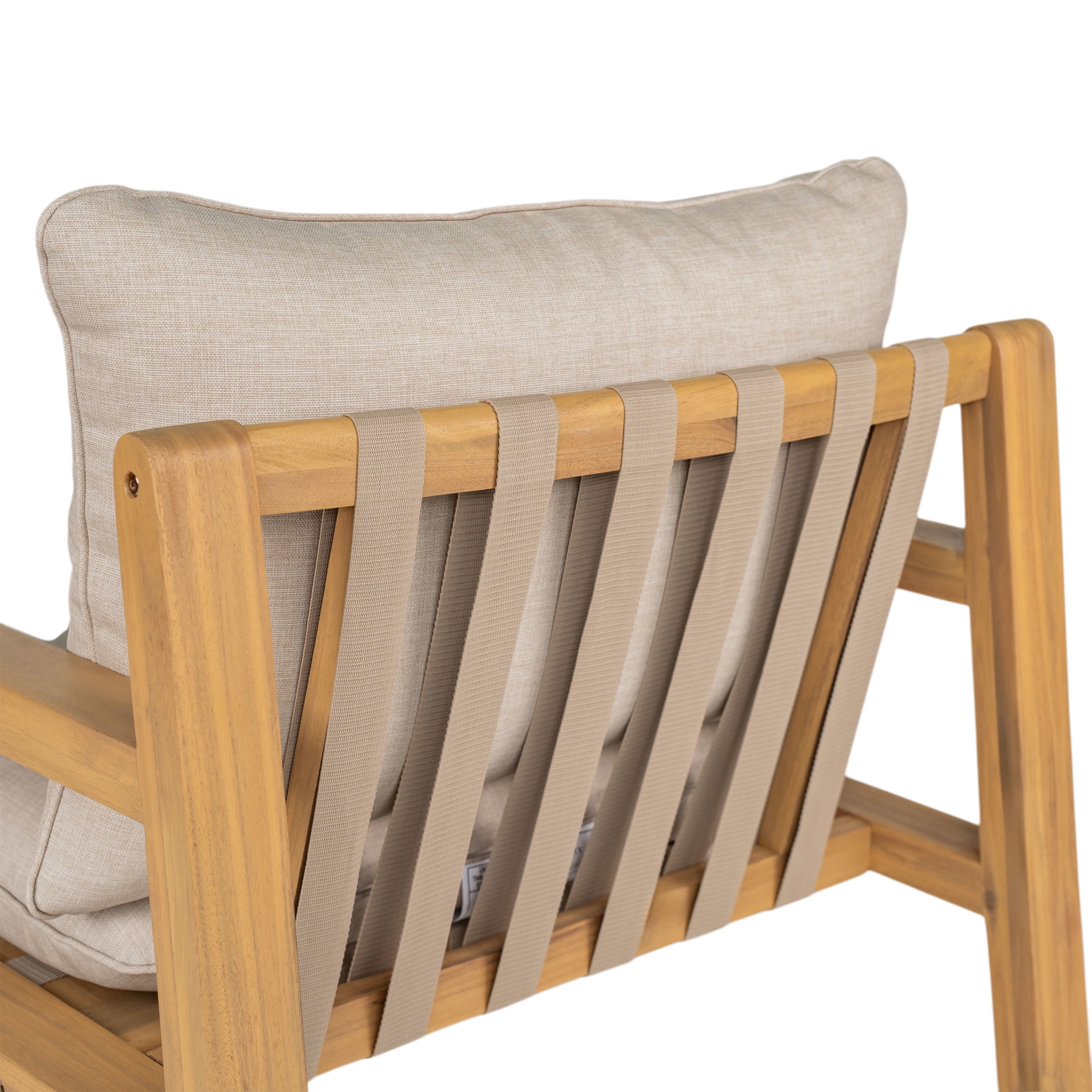 Christopher Knight Home Outdoor Wood Lounge Chair with Rope Weaving Backrest, Beige Cushion