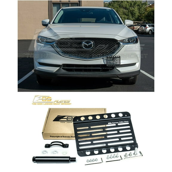 Extreme Online Store Replacement for 2015-Present Mazda CX-5 | EOS Plate Version 1 Mid Sized Front Bumper Tow Hook License Relocator Mount Bracket Tow-359
