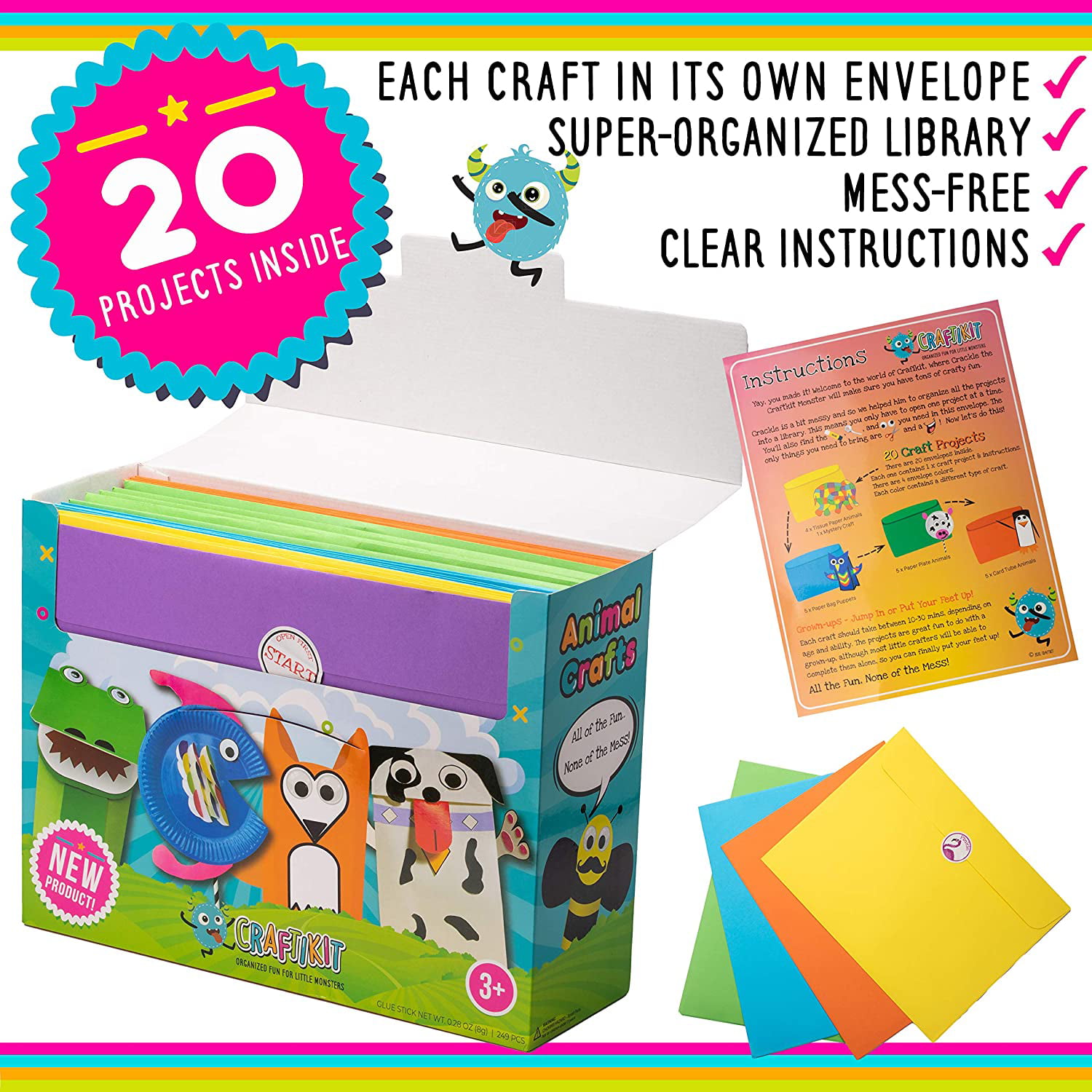  BainGesk Arts and Crafts for Kids Ages 3, 4, 5, 6, 7, 8 Years  Old, 20 Projects Art Activities Toddler Craft Box, Organized Art Supplies  for Boys & Girls, Fun Paper