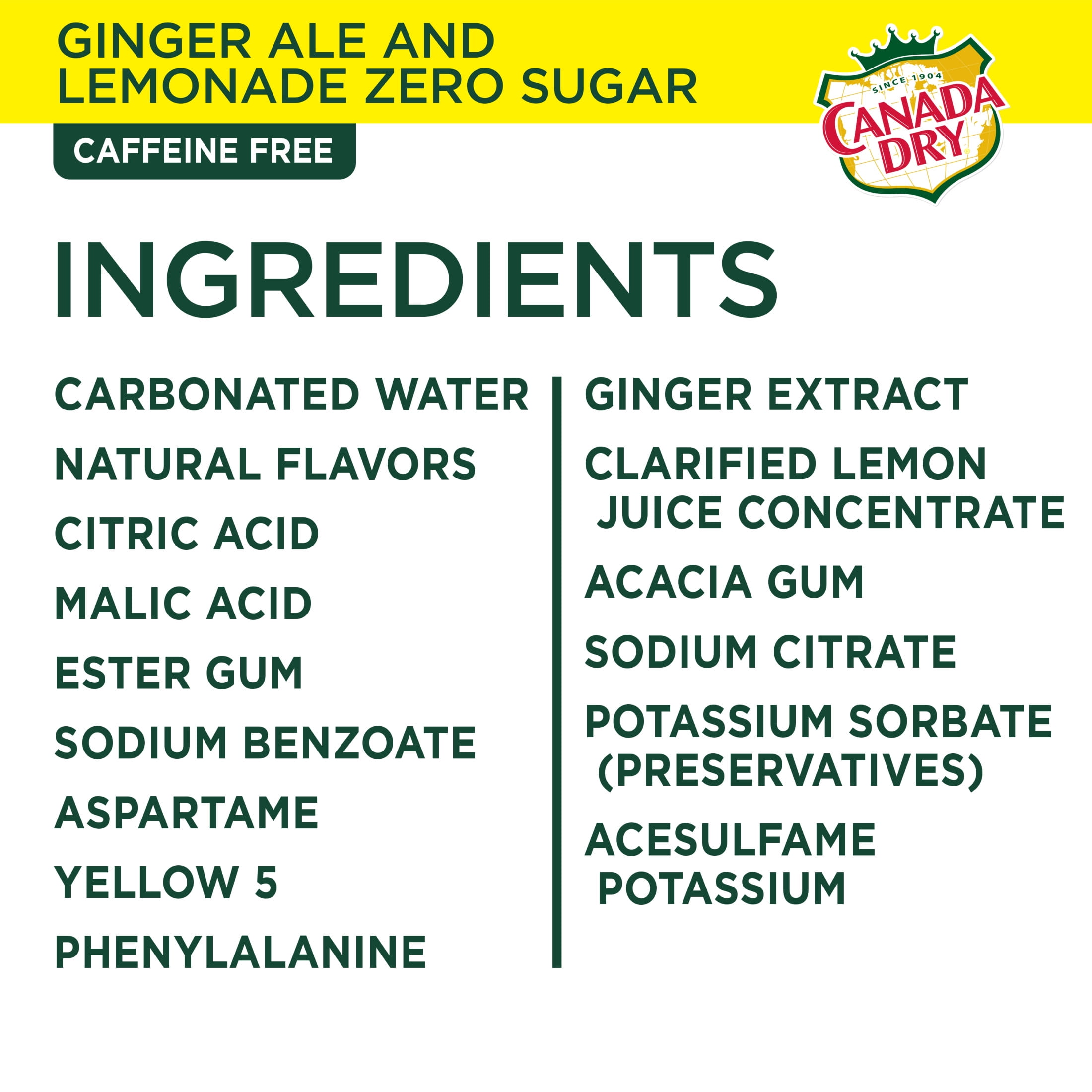 Canada Dry Caffeine Free Zero Sugar Ginger Ale and Lemonade Soda Pop, 12 fl oz, 12 Pack Cans