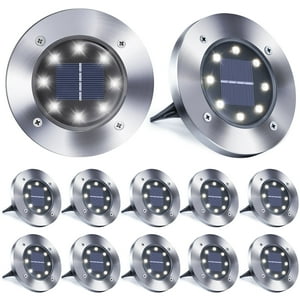 Toodour 12-Pack Solar Ground Lights, White Disk