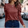 thumbnail image 5 of Royisotas Plain Women Tops Fall Long Sleeve Casual Wine Shirts for Women Plus Size Loose Fit Crew Neck Velvet Puffy Sleeve T-Shirts, 5 of 6
