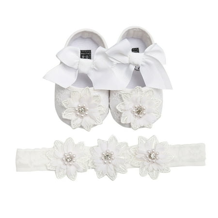 

Relanfenk Baby Sneakers Toddler Girls Prewalker Bowknot Flower Princess Shoes+Headband Set