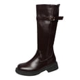 thumbnail image 2 of BRGZLK Women's Tall Boots ound Toe Solid Color Classic Medieval Renaissance Pirate Cosplay Boot Halloween Costume Low Heel Knee-Length Shoes Brown 36, 2 of 9