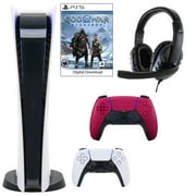 Sony PlayStation 5 Digital GOW Console with Extra Red Dualsense Controller and Universal Headset