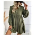 thumbnail image 6 of Long Sleeve Short Dresses for Women V Neck Fall Casual Loose Fit Flowy Swing Tiered Vacation Boho Dress Army Green M, 6 of 9