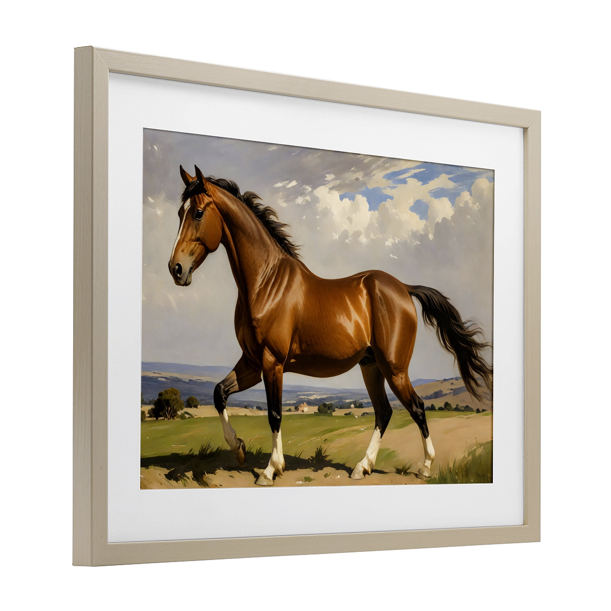 Stupell Industries Trotting Horse in Field Birch Framed Print Under Glass, design by Creative Studio