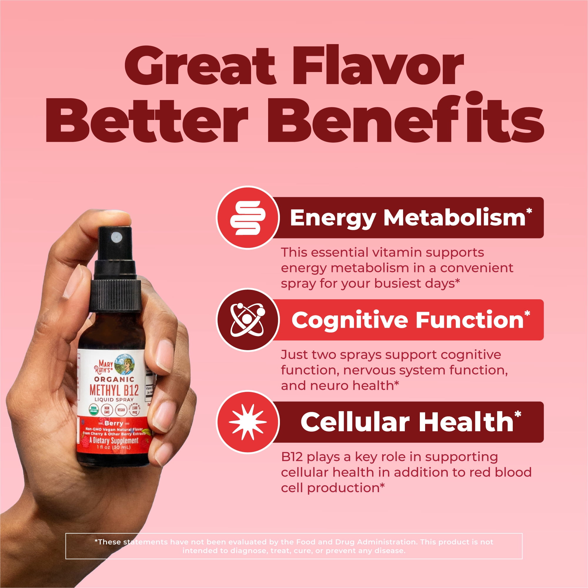 MaryRuth's USDA Organic Vitamin B12 Liquid Spray, Energy Support, Vegan, Non-GMO, 1 fl oz
