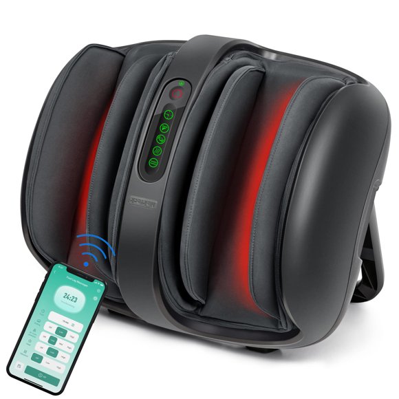 Nekteck Smart Electric Foot & Calf Massager with Heat – Shiatsu, Kneading, Vibration, and Compression for Muscle Pain Relief, Improved Circulation – APP-Controlled (Black)