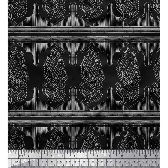 Soimoi Moss Georgette Fabric Peacock Block Print Fabric by Yard 42 Inch Wide