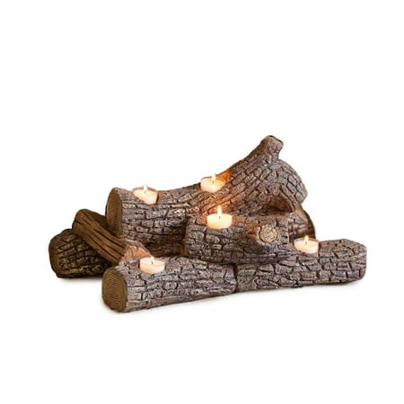 Elegant Logs Fireplace Hearth Candle Holder Oak Walmart Com