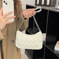 thumbnail image 6 of Women Chain Bag with Zipper Single Shoulder Bag Underarm Handbag Plush Plaid Decoration Beige Free Size, 6 of 8