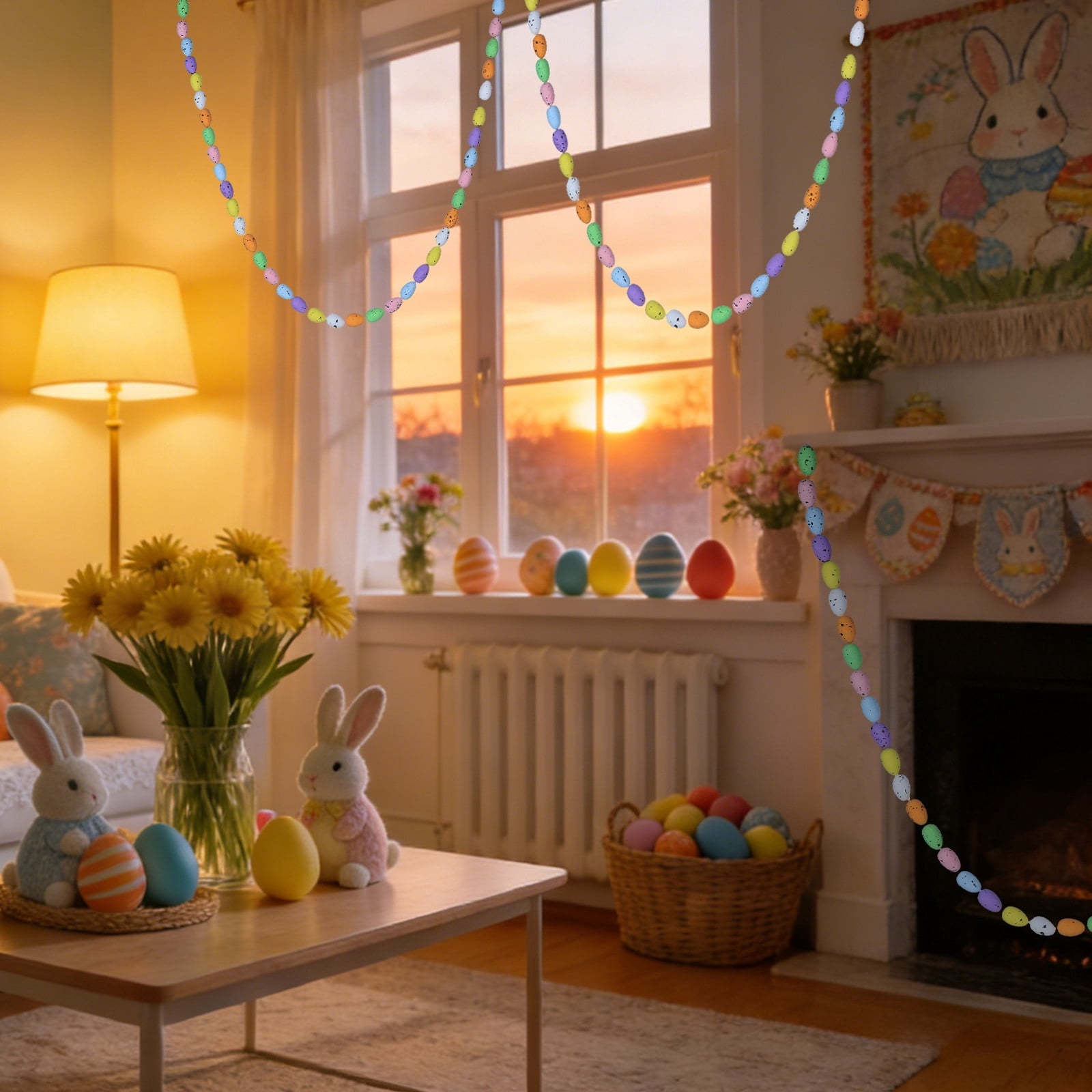Colorful Easter Foam Egg Hanging Garland, 3.9ft Spring Party Decorative Banner for Home Wall Mantle Window, Classroom Wedding and Birthday Party Favors Supplies (4 Pcs)