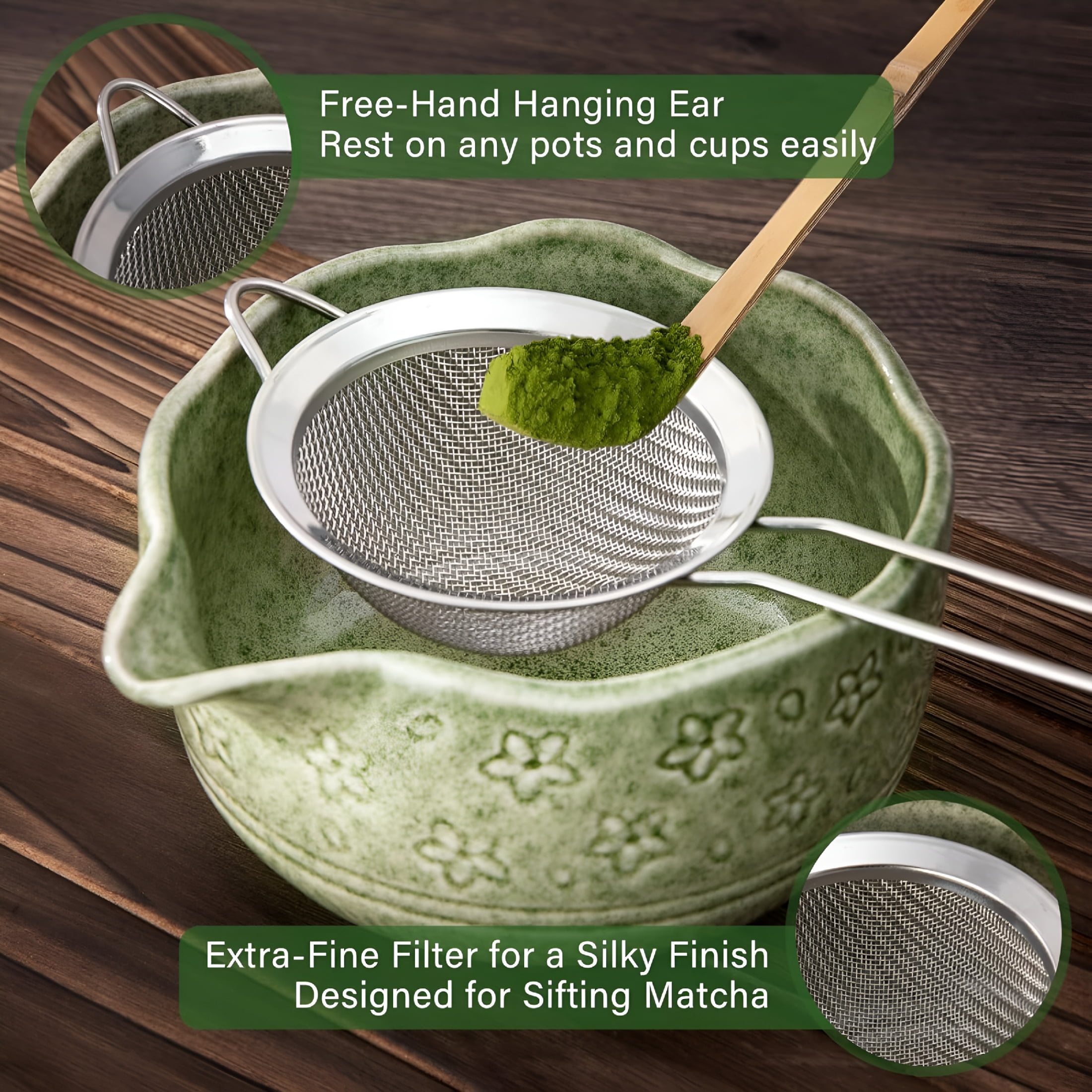 ACDANC Matcha Whisk Set-7 Pcs Ceramic Matcha Kit with 18Oz Spout Bowl&Cherry Blossom Design,Bamboo Whisk&Holder,Scoop,Rest,Sifter,Towel,Elegant Japanese Tea Gift Set