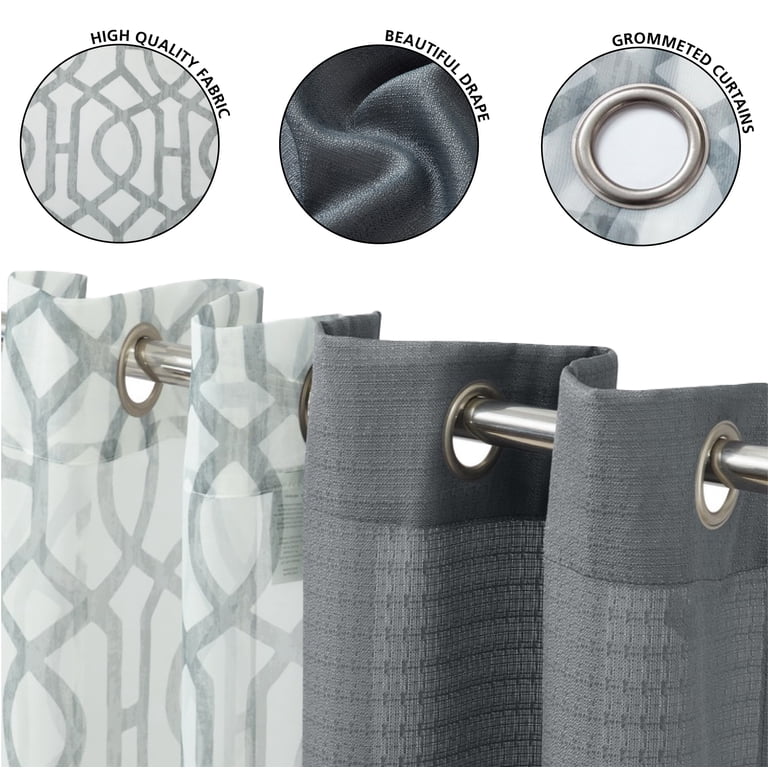 Mainstays Kingswood Sheer Grommet Curtain Panel Set, Gray, 4pc photo 4