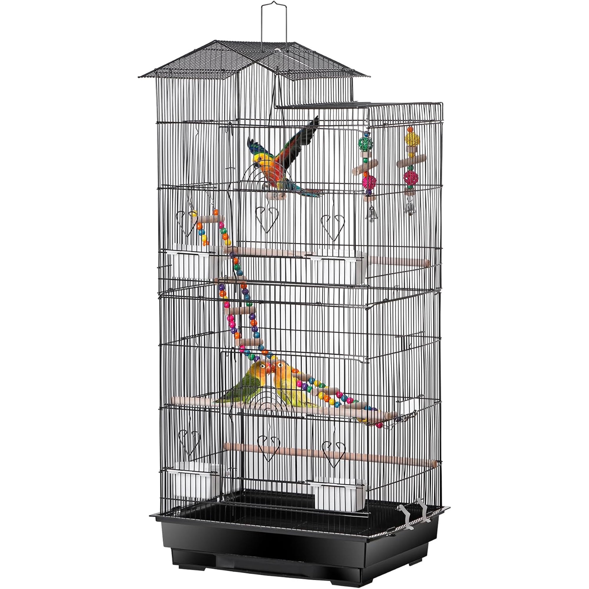 Alpinel 39-inch Roof Top Large Flight Parrot Bird Cage for Small Quaker Cockatiel Canary Sun Parakeet Green Cheek Finch Budgie Lovebirds Wrought Iron Pet Bird Cage w/Toys