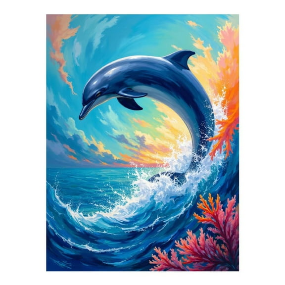 Diamond Art Kit for Adults, Dolphin Ocean Jumping Diamond Painting for Adults Beginners, DIY Diamond Art Painting Kits, 5D Diamond Painting Crafts for Home Decor 12x16 Frameless