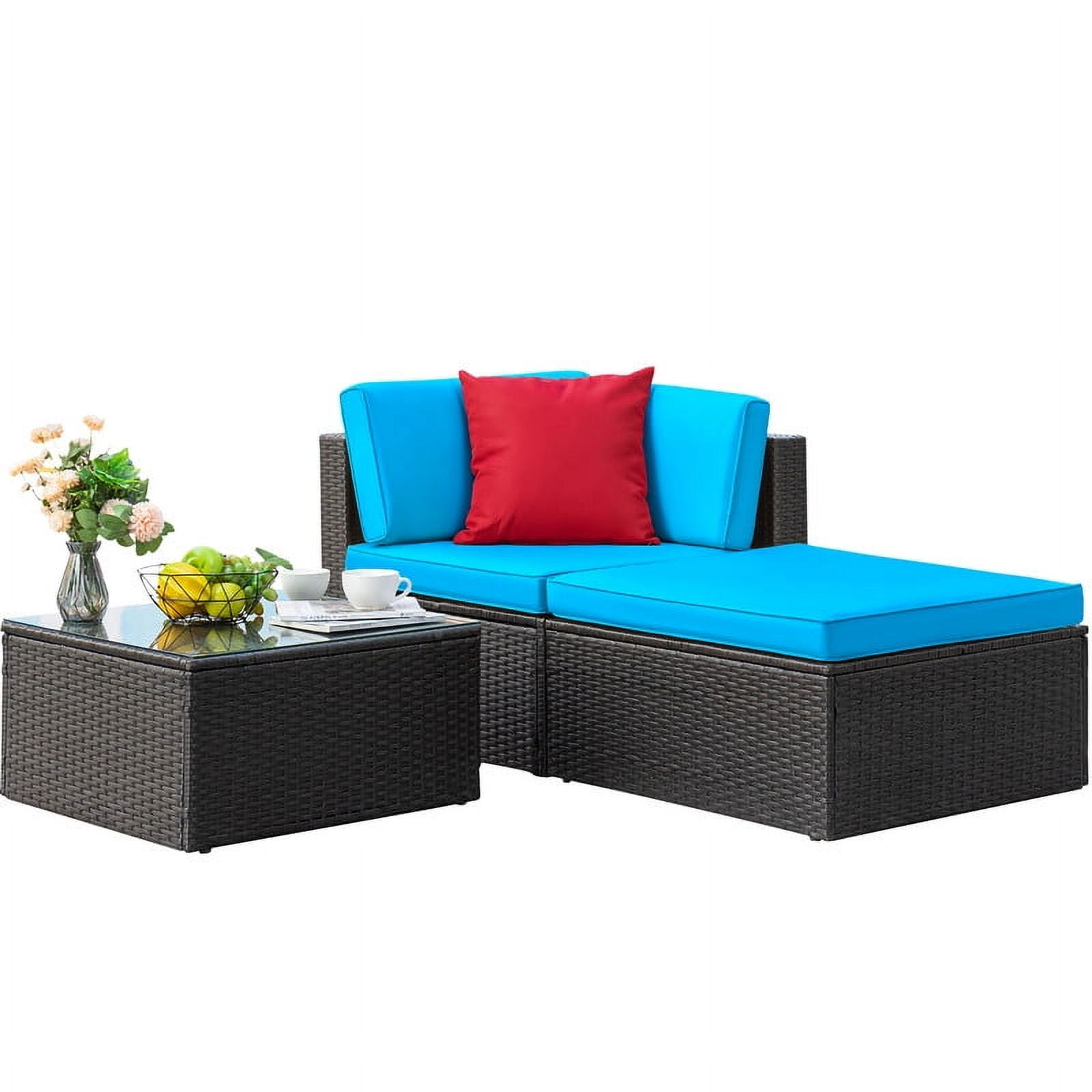 Devoko Outdoor Sectional Sofa PE Rattan Patio Furniture Sets with Cushions and Table,Blue