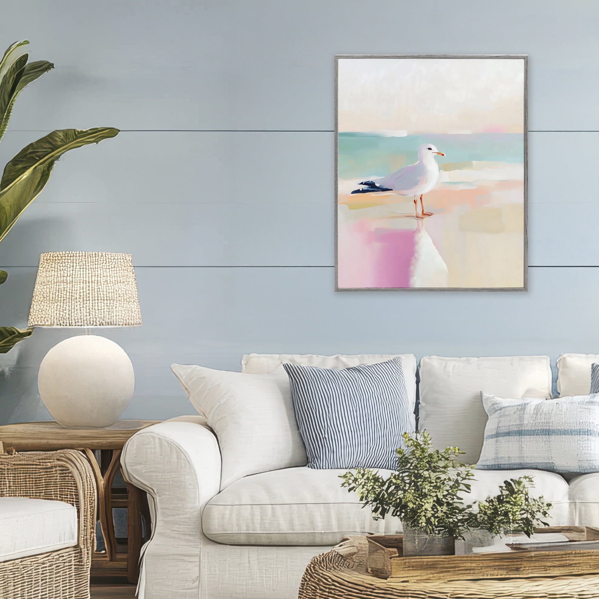 Stupell Industries Seagull Beach Tranquil Reflection Gray Framed Giclee Art, design by The Prints Vibe