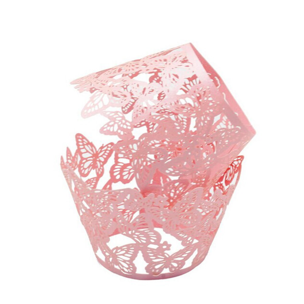 Pack of 50Pcs Hollow Out Heart Muffin Wrapper Cupcake Case Wedding Pink 