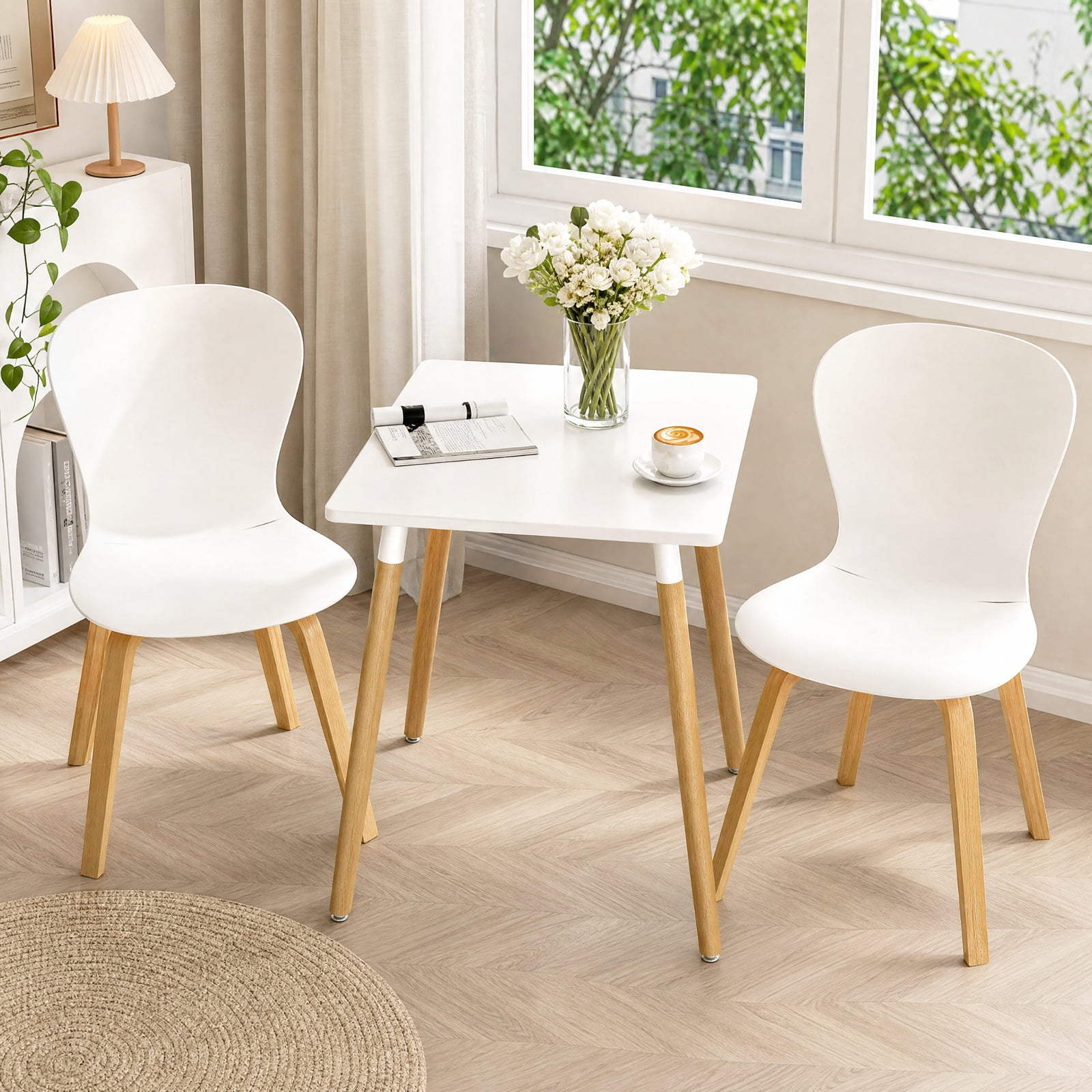 Furnibear Square Dining Table with Adjustable Foot Pads and X Shaped Structure for Small Dining Room and Kitchen Spaces, White