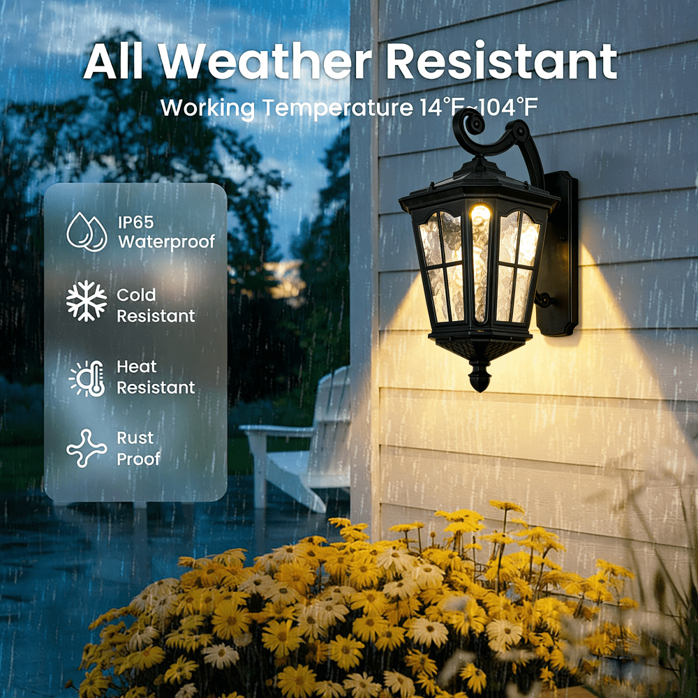 Black Solar Wall Light, Outdoor Amen Style Lamp IP65 Waterproof, 3000K-6000K Adjustable Sconce for Garden Patio Gate Post