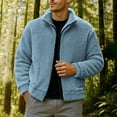 thumbnail image 2 of Men's Fuzzy Sherpa Jacket Long Sleeve Fleece Zip Up Coat with Lapels Plush Winter Outwear Warm Cardigan, 2 of 7