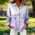 thumbnail image 2 of YUGYXL Women's Button Down Shirts Long Sleeve Trendy Printed Blouses Casual Loose Lapel Collar Tops Fall Fashion Outfit Purple Sweatshirt XXXL, 2 of 6