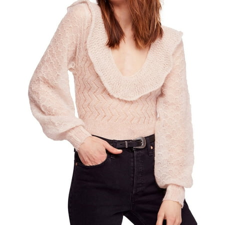 Free People Womens Macaroon Pullover Sweater, Beige, X-Small