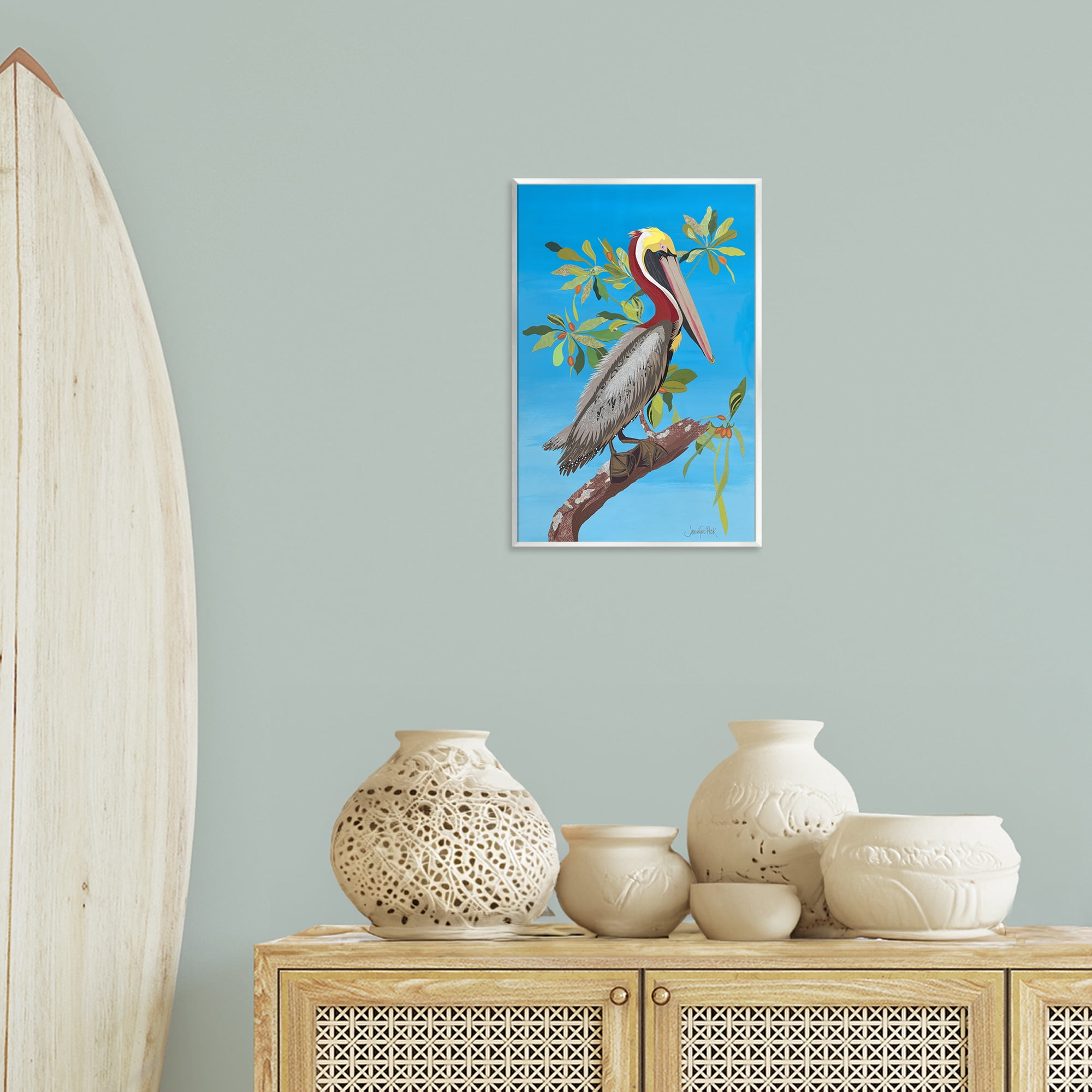 Stupell Industries Brown Pelican on Tree Animals & Insects Painting Unframed Art Print Wall Art, 13 x 19