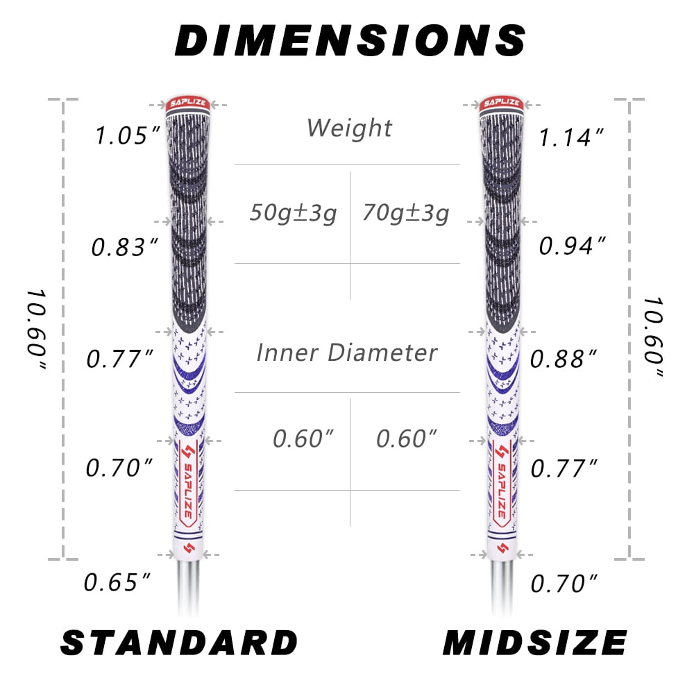 SAPLIZE White Standard 13 Piece Rubber Golf Grip Free 15 Tapes Included CC01 Series SAPLIZE White Standard Size 13 Piece Rubber Golf Grips CC10 Serie