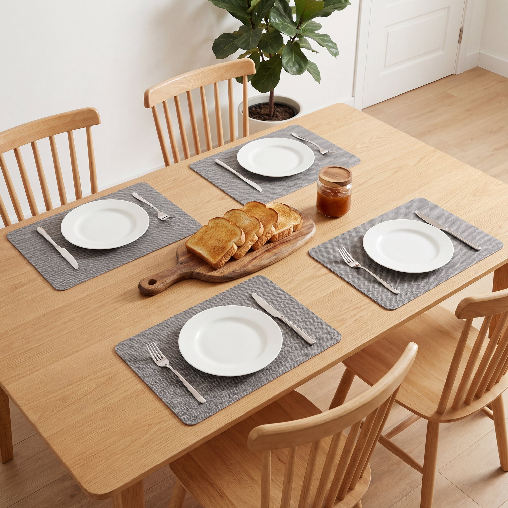 Unique Bargains 4pcs Faux Leather Washable Placemats Gray/Orange 17.7"x11.8"