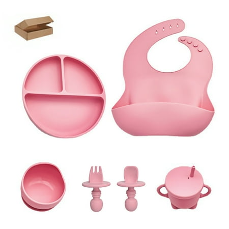 

Silicone Baby Feeding Set 6 Pieces - Silicone Bib Suction Cup Bowl - Baby Cup Spoon