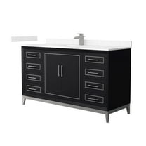 HomeStock Gothic Glamour 60 Inch Single Bathroom Vanity in Black, Carrara Cultured Marble Countertop, Undermount Square Sink, Brushed Nickel Trim