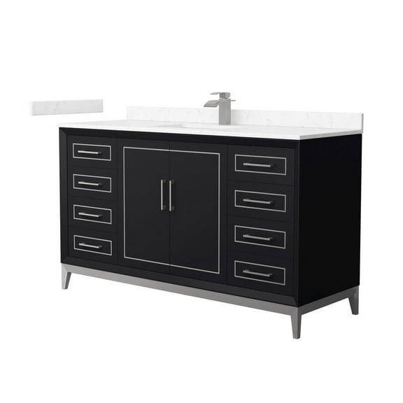 HomeStock Gothic Glamour 60 Inch Single Bathroom Vanity in Black, Carrara Cultured Marble Countertop, Undermount Square Sink, Brushed Nickel Trim