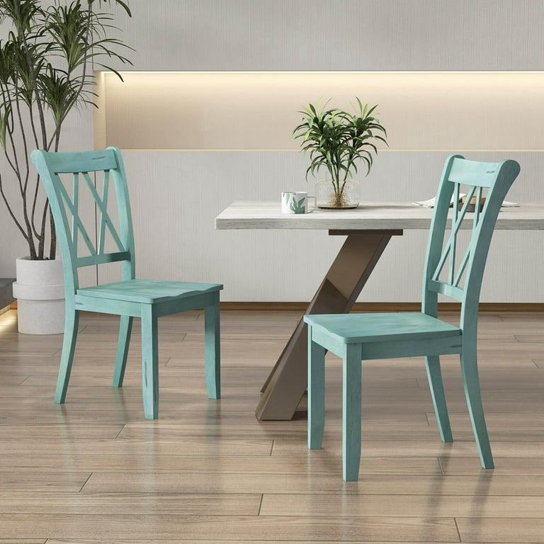 モダンなグリーンの椅子 Costway Modern Comfortable Set of 2 Wood Dining Chair, Cross Back