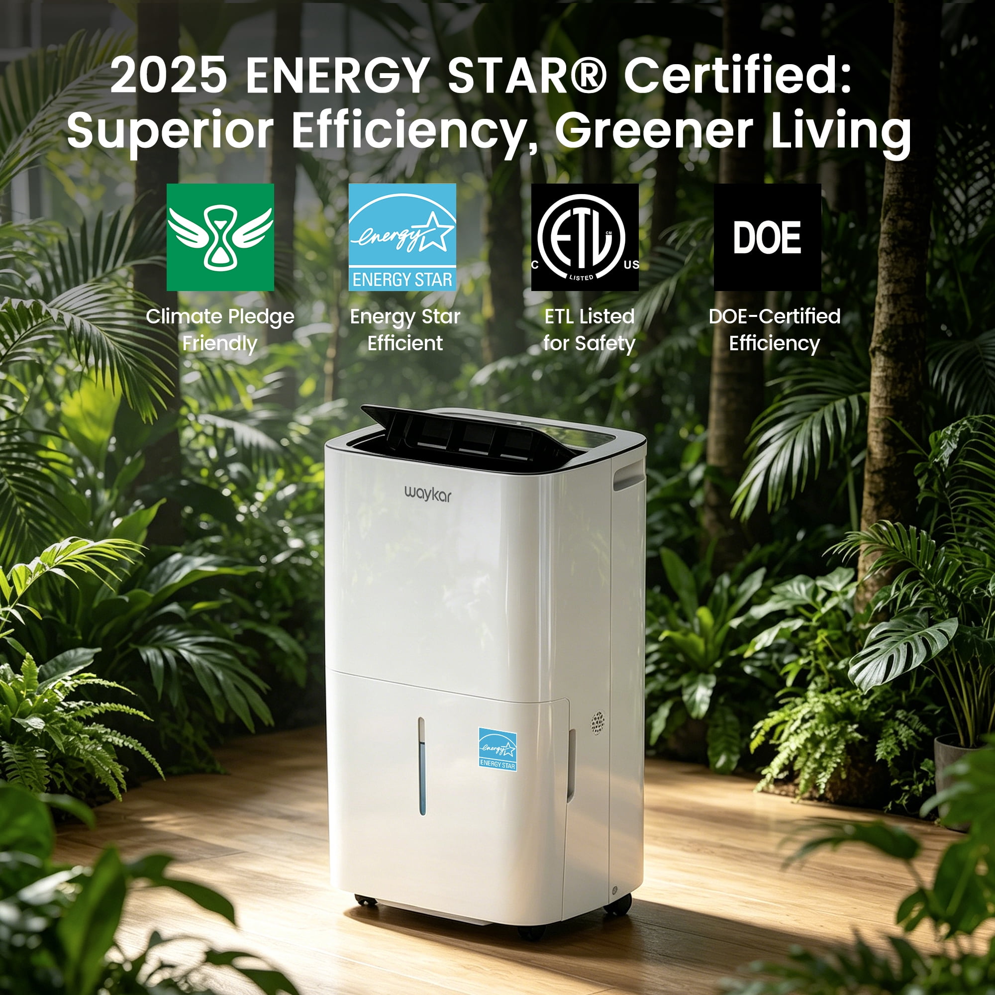 Waykar 120 Pint Dehumidifier for Basements & Home up to 6500 Sq Ft, No Daily Emptying with Continuous Drain, Auto Defrost, 35 Pint DOE Energy Star
