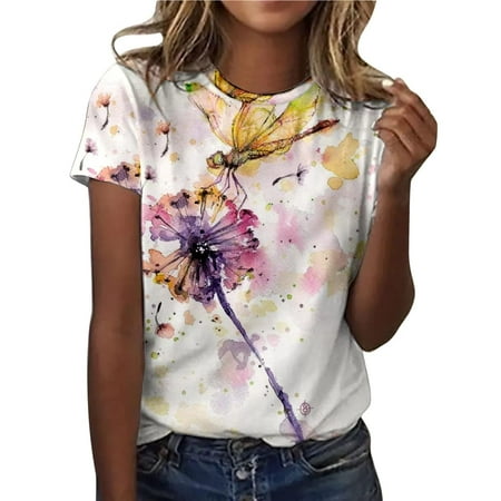 

Ladies Tops And Blouses Women s Casual Fashion Summer Round-Neck T-Shirt Printed Short Sleeve Tops Blouse Maternity Blouses Khaki L