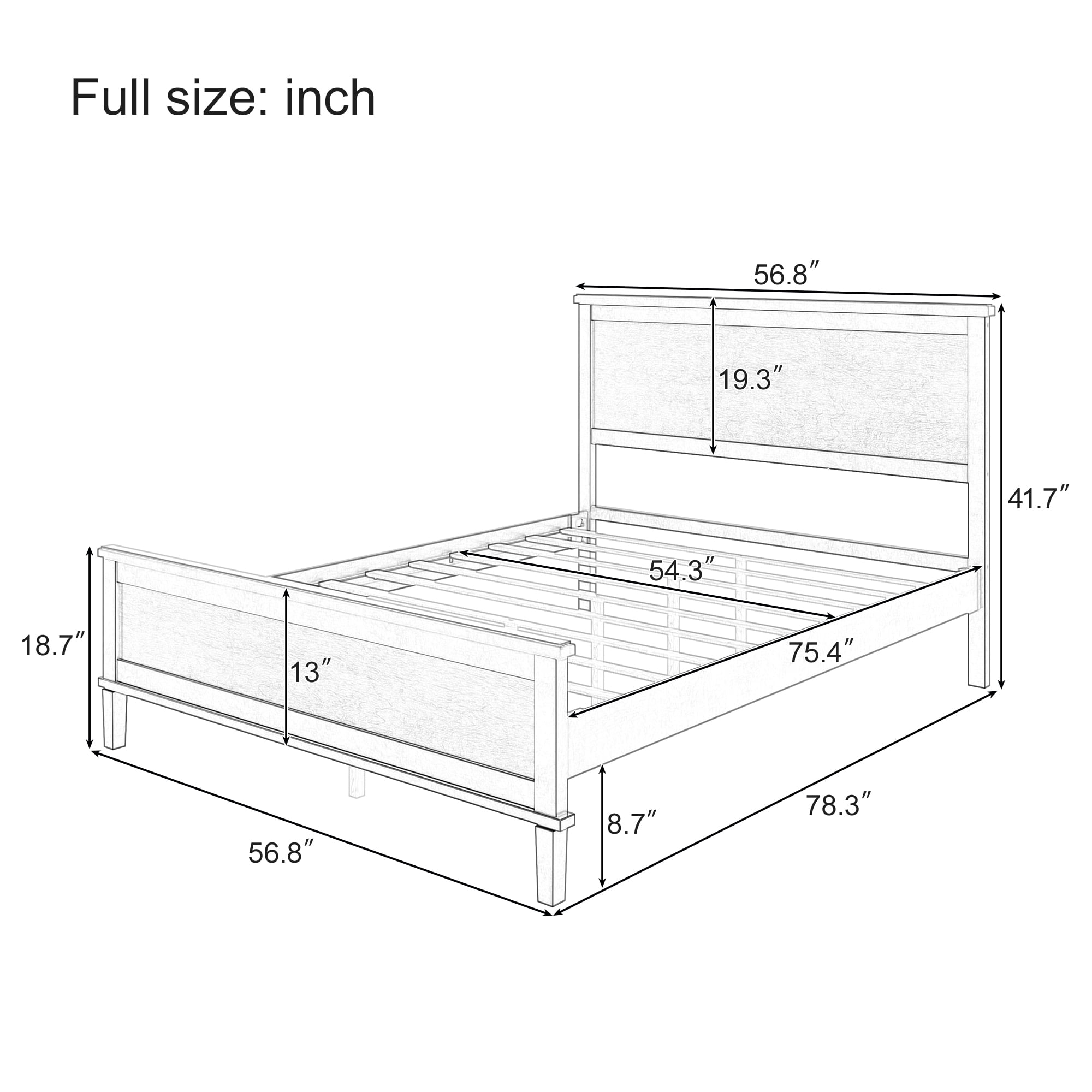 Harper & Bright Designs Full Size Platform Bed, Mid-Century Wooden Bed Frame with Headboard and Tapered Legs for Bedroom, White