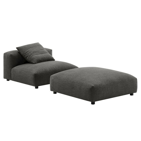 Solace Modular Upholstered Fabric Armless Chair and Ottoman Set in Charcoal