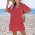thumbnail image 6 of Delconic Fashionable Women's V-neck Pocket Casual Color Knitted Swimsuit Cover Hot Pink M, 6 of 6