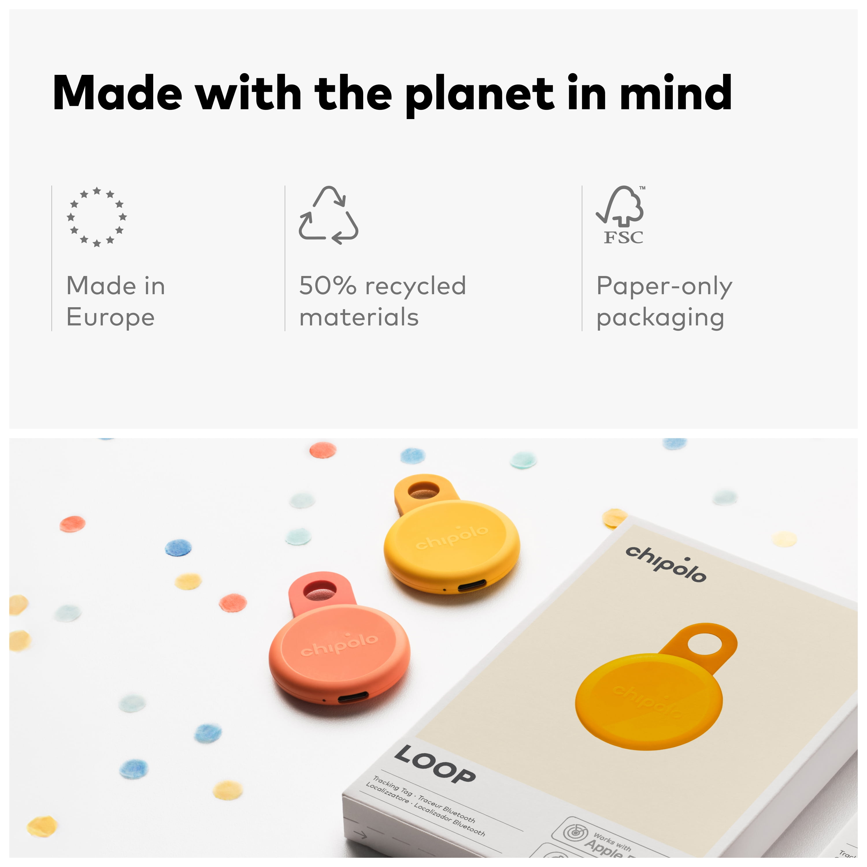 Chipolo LOOP - Rechargeable Bluetooth Tracking tag, Item Locator for Keys & Bags, Compatible with Apple Find My or Find Hub on Android, Out of Range Alerts for Android & Call Your Phone (Honey)
