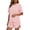 Pink, variant on Mecto Women's Classic Striped Pajama Set Short Sleeve Round Neck Soft Stretchy Breathable Sleepwear with Side Slit Shorts Size M