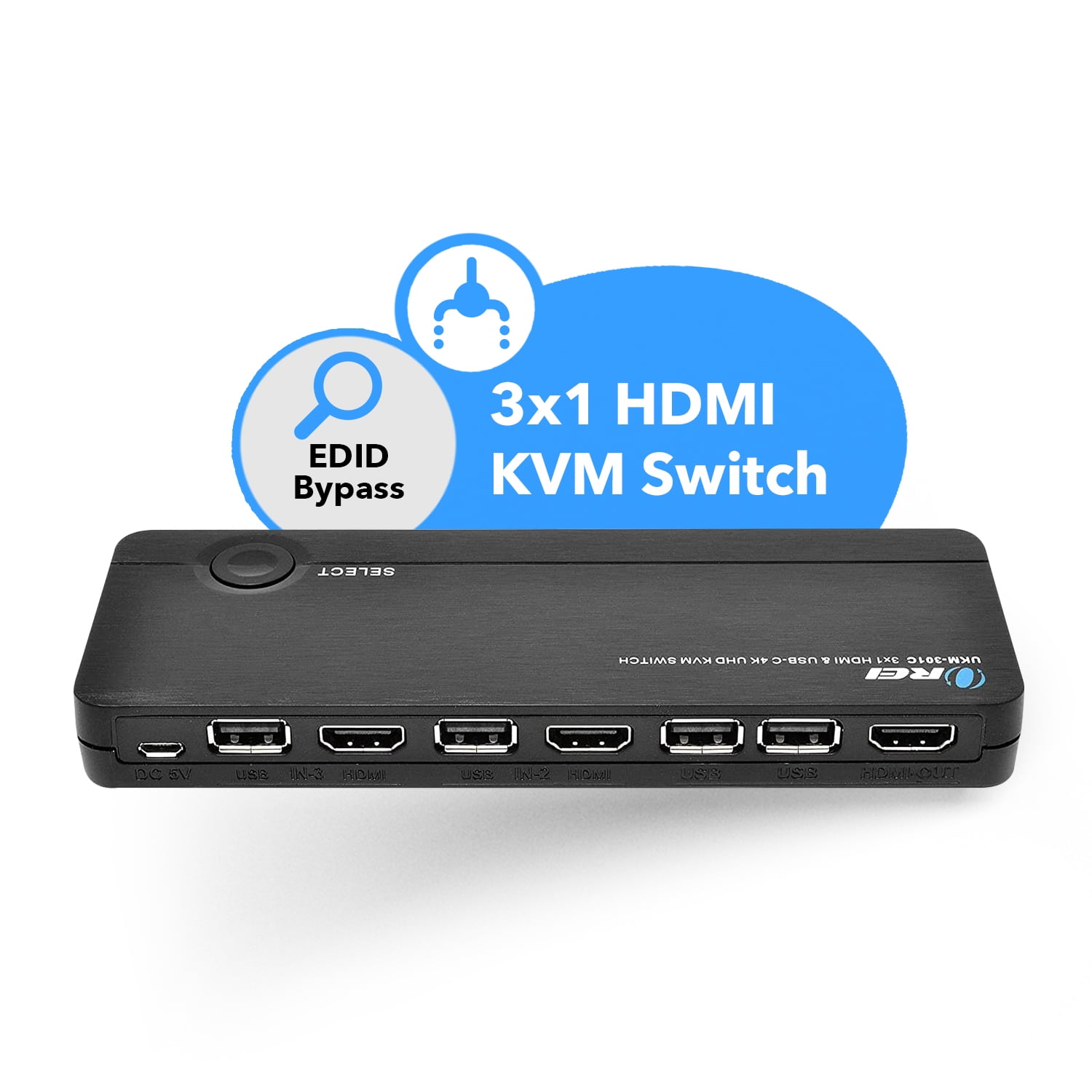 OREI 4K 3 Port 3x1 HDMI KVM Switch for Multiple Devices, Computers, One Display Monitor, UltraHD HDCP 2.0